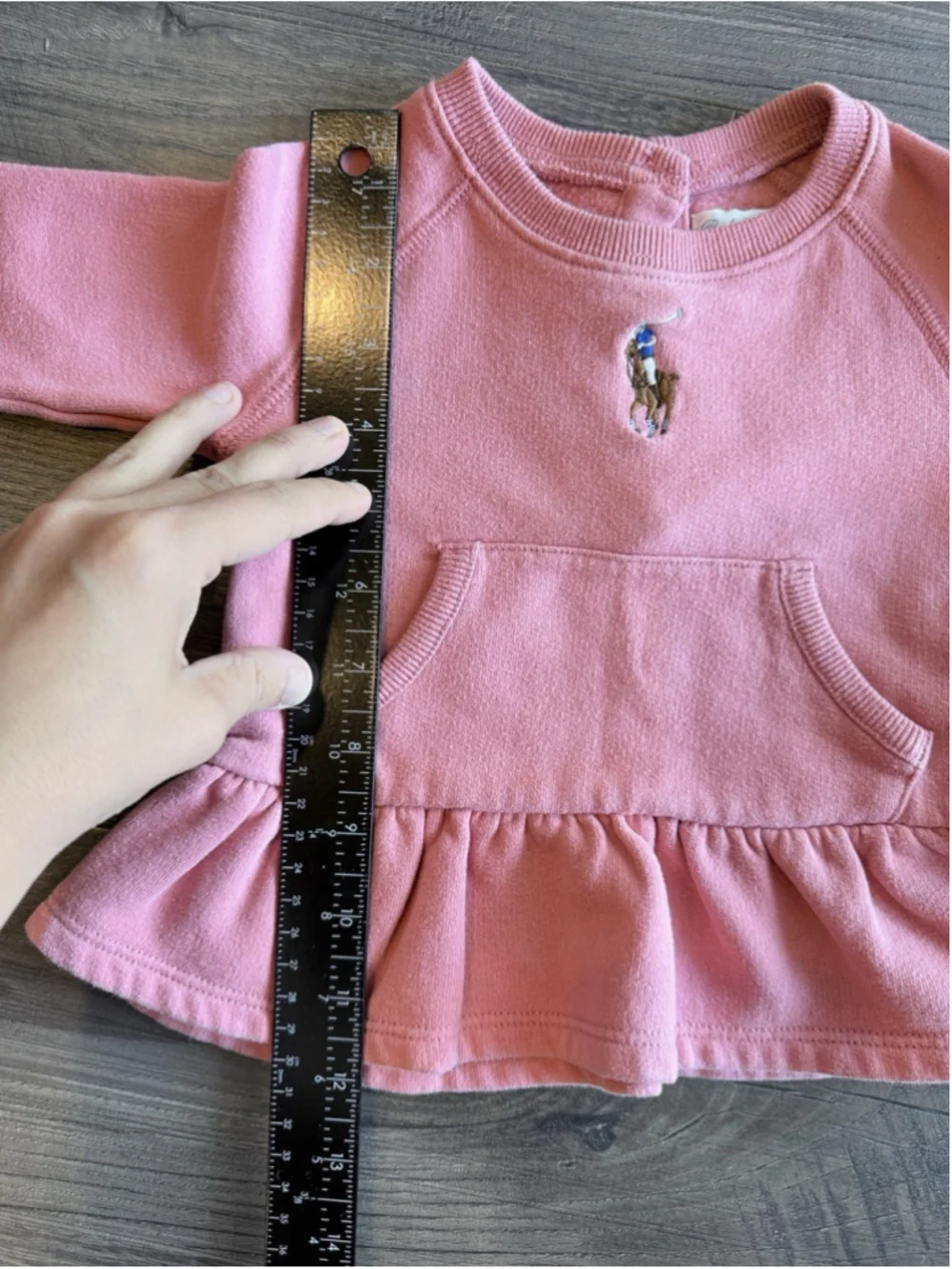 Ralph Lauren Baby Pink Peplum Sweatshirt Big Pony Fleece Pullover 9M Embroidered